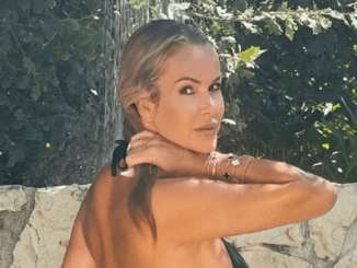 Amanda Holden, 53, shows off her bum in a black bikini in a shower snap