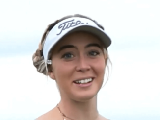 Grace Charis shows off her impressive skills on the golf course without a bra