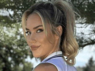 In a short white dress, Paige Spiranac shows off her bust while playing golf